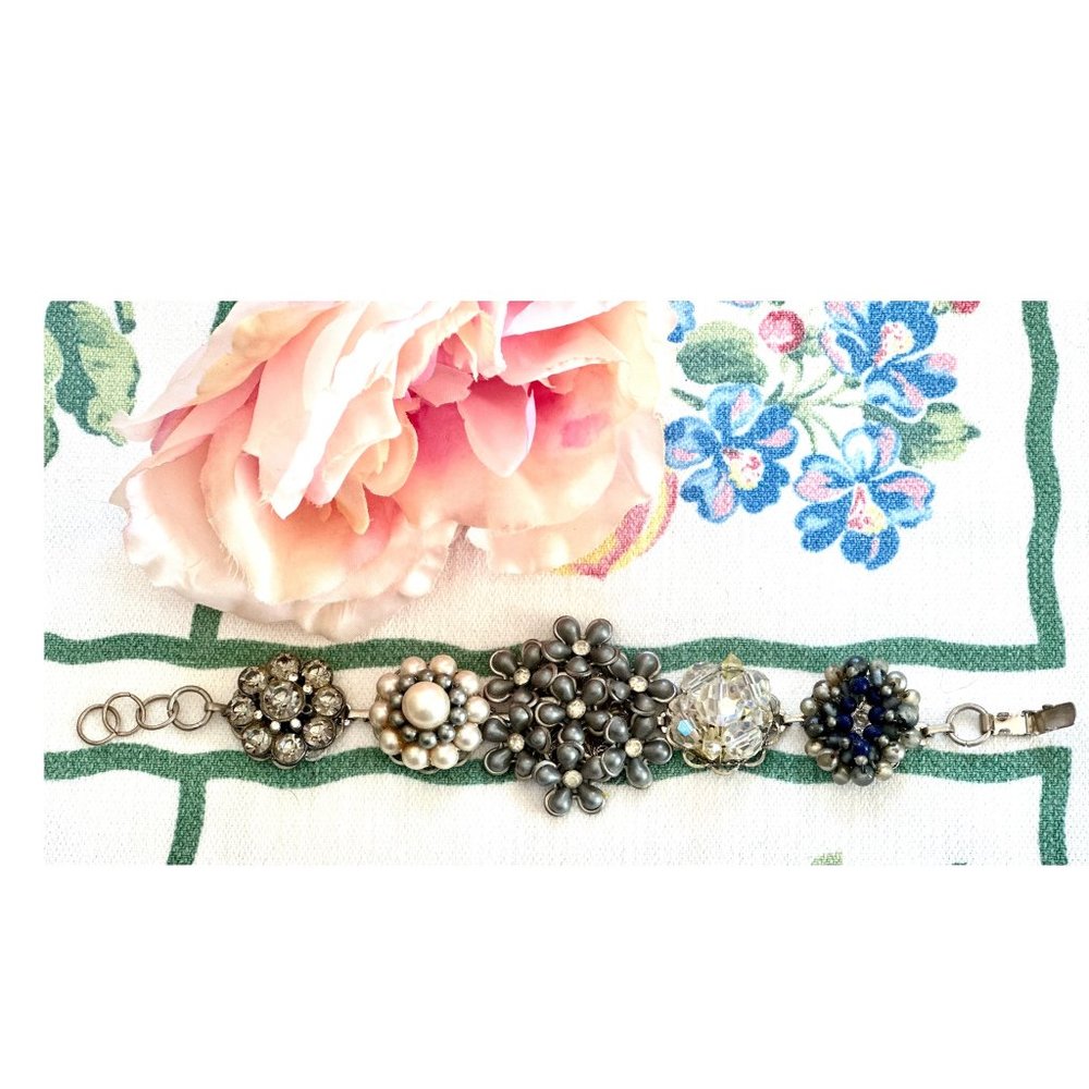 Bracelet made of Vintage Earrings ~ sparkly & glamorous ~ pearls & rhinestones